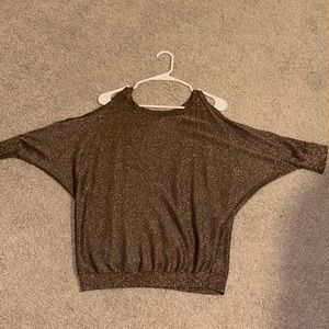 Express sweater in brown embellished with gold throughout.